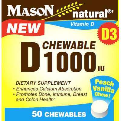 Chewable Vitamin D 1000 IU, 50 Chewables, Mason Natural