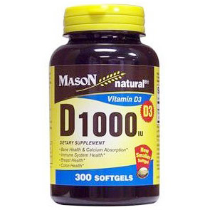 Vitamin D 1000 IU, 300 Softgels, Mason Natural