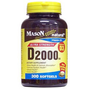 Vitamin D 2000 IU, 300 Softgels, Mason Natural