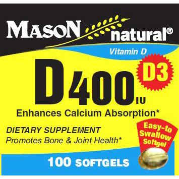 Mason Natural Vitamin D 400 IU, 100 Softgels, Mason Natural