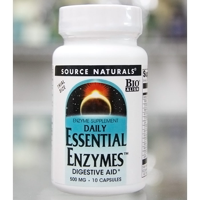 Daily Essential Enzymes 500 mg Trial Size, 10 Capsules, Source Naturals
