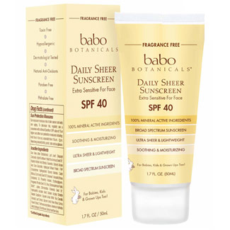 Daily Sheer Facial Sunscreen SPF 40, Fragrance Free, 1.7 oz, Babo Botanicals