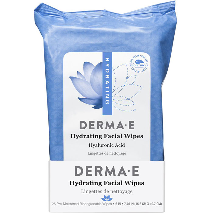 Derma E Hydrating Facial Wipes with Hyaluronic Acid, 25 Wipes