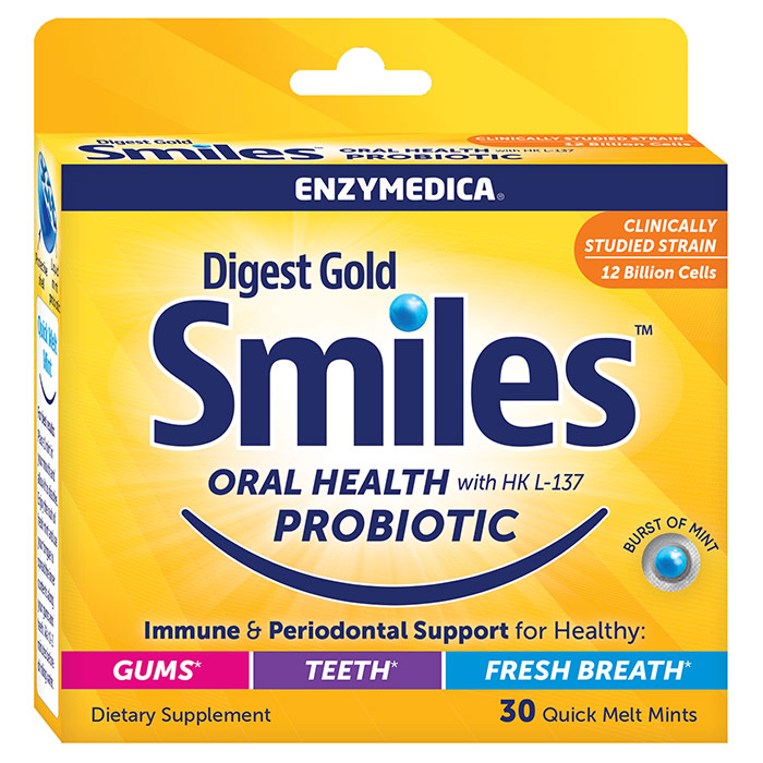 Digest Gold Smiles Probiotic Mints, 30 Beadlets, Enzymedica