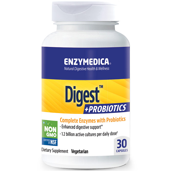 Digest + Probiotics, Complete Enzymes with Probiotics, 30 Capsules, Enzymedica