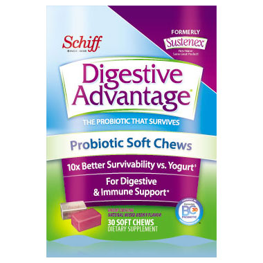 Schiff Digestive Advantage Probiotic Soft Chews, Sustenex Chewable, 30 Chews, Schiff
