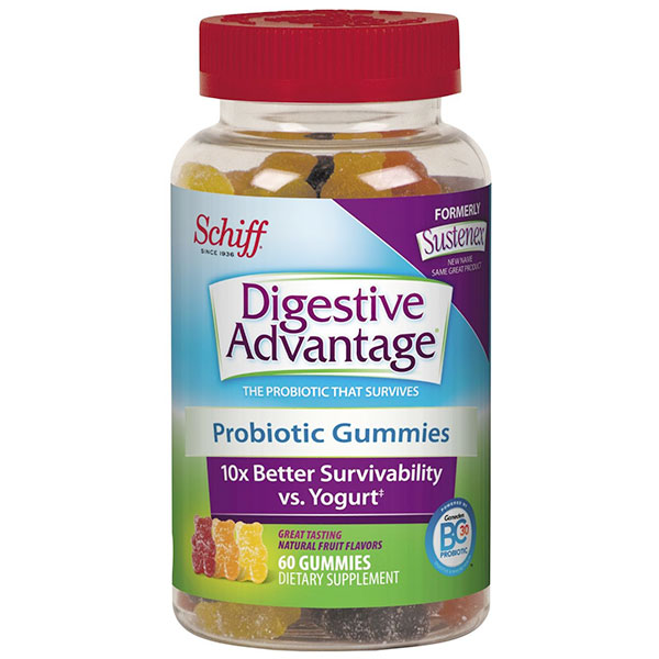 Digestive Advantage Probiotic Gummies, Sustenex Chewable, 60 Gummies, Schiff