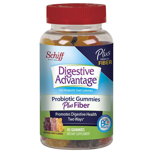Digestive Advantage Chewable Probiotic Plus Fiber, 45 Gummies, Schiff