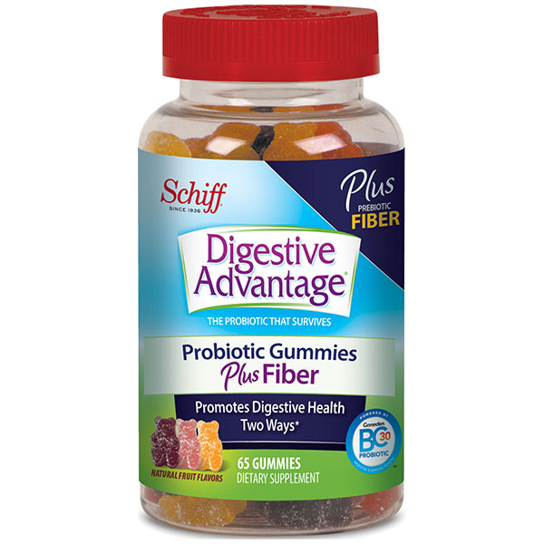 Digestive Advantage Chewable Probiotic Plus Fiber, 65 Gummies, Schiff