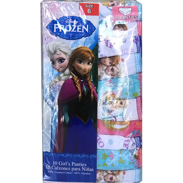 Disney Frozen Themed Underwear, Girls Panties, Size 6, 10 Pack