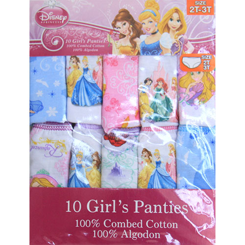 Disney Princess Girls Cotton Panties, Size 2T-3T, 10 Pack