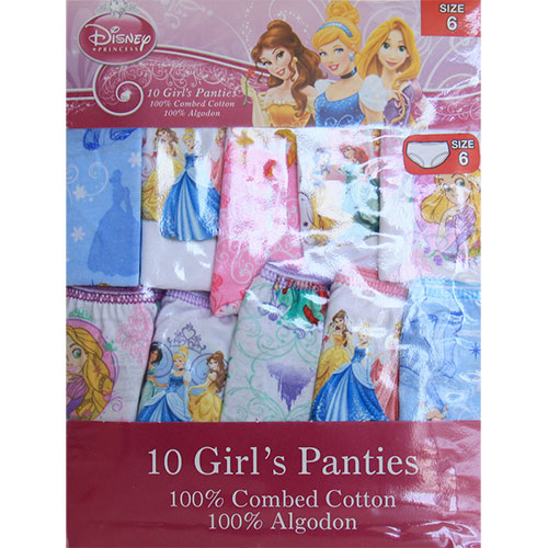 Disney Princess Girls Cotton Panties, Size 6, 10 Pack