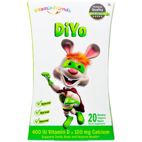 DiYo Gummies, 400 IU Vitamin D + 100 mg Calcium, Banana Yogurt, 20 Bears, Vitamin Friends