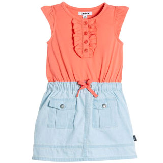 DKNY Girls Dress, Coral & Light Blue Denim