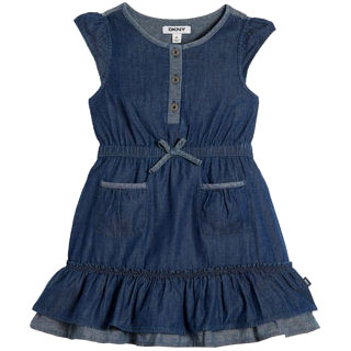 DKNY Girls Dress, 100% Cotton, Dark Blue Denim