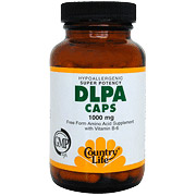 Dl-Phenylalanine DLPA 1000 mg w/B-6 60 Caps, Country Life