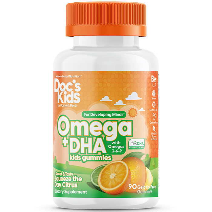 Docs Kids Omega + DHA Gummies, 90 Gelatin-Free Gummies, Doctors Best