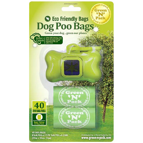 Dog Poo Bags Blister Pack (40 Count Dog Bone Dispenser Refill Waste Bags + Bone Dispenser), GreenNPack Eco Friendly Bags