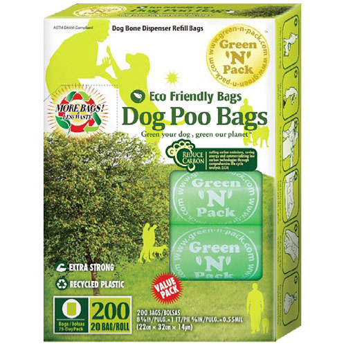 Green'N'Pack Eco Friendly Bags Dog Poo Bags, Dog Bone Dispenser Refill Waste Bags in 10 Refill Rolls, 200 Count, Green'N'Pack Eco Friendly Bags