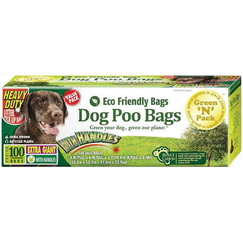 Dog Poo Bags, Extra Giant & Heavy Duty Dog Waste Bags with Handle Ties, 100 Count/Box, GreenNPack Eco Friendly Bags