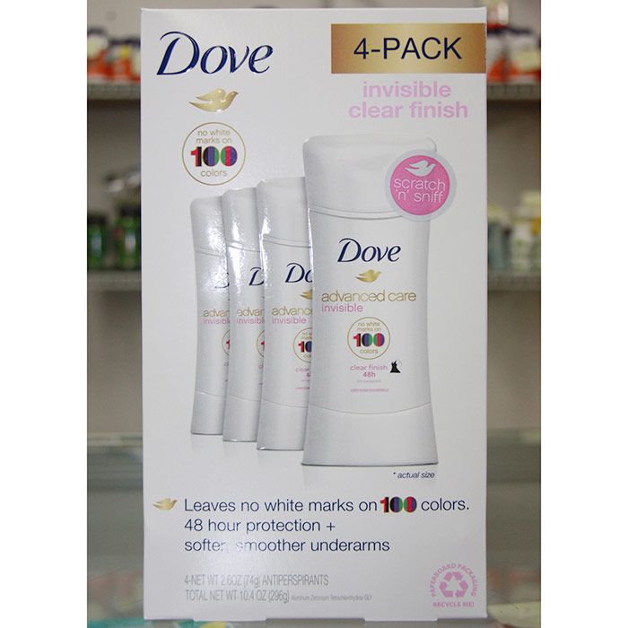 Dove Advanced Care Invisible Clear Finish Deodorant, 2.6 oz x 4 Pack