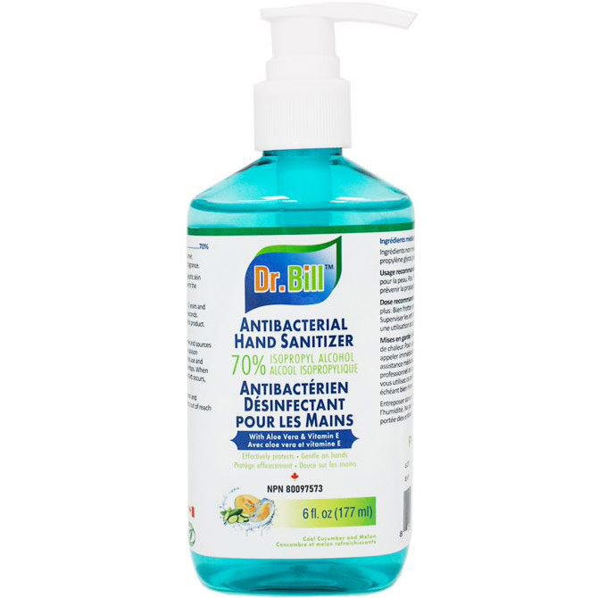 Dr. Bill Antibacterial Hand Sanitizer Gel, Cool Cucumber & Melon Scent, 6 oz (177 ml), Bill Natural Sources