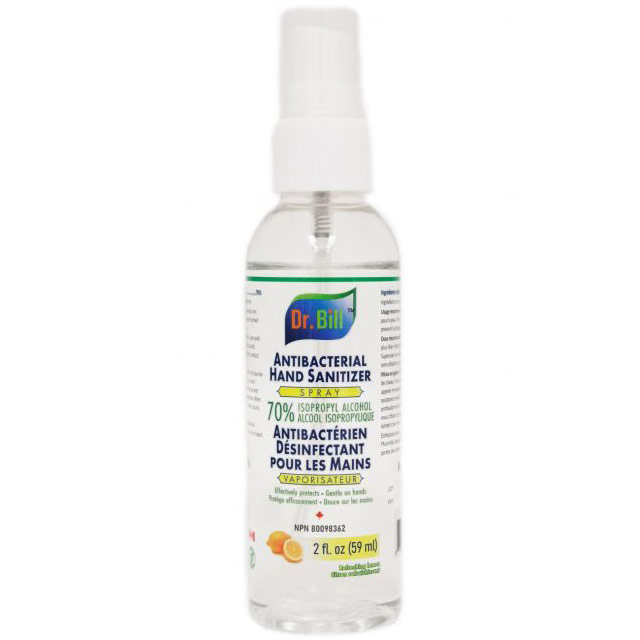 Dr. Bill Antibacterial Hand Sanitizer Spray, Fresh Lemon Scent, 2 oz (59 ml), Bill Natural Sources