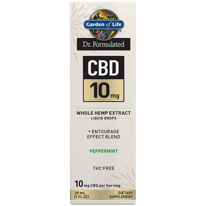 Dr. Formulated CBD 10 mg Whole Hemp Extract Liquid Drops, Peppermint, 30 ml, Garden of Life
