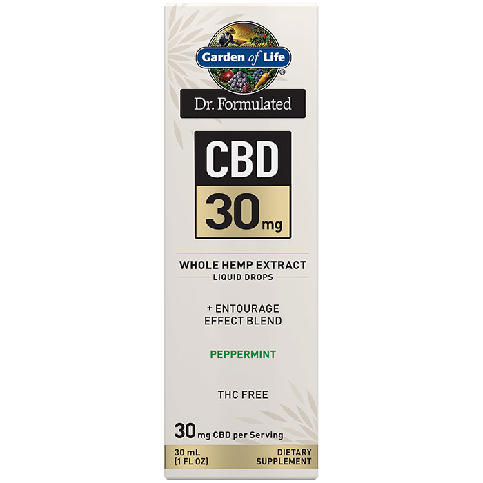Dr. Formulated CBD 30 mg Whole Hemp Extract Liquid Drops, Peppermint, 30 ml, Garden of Life