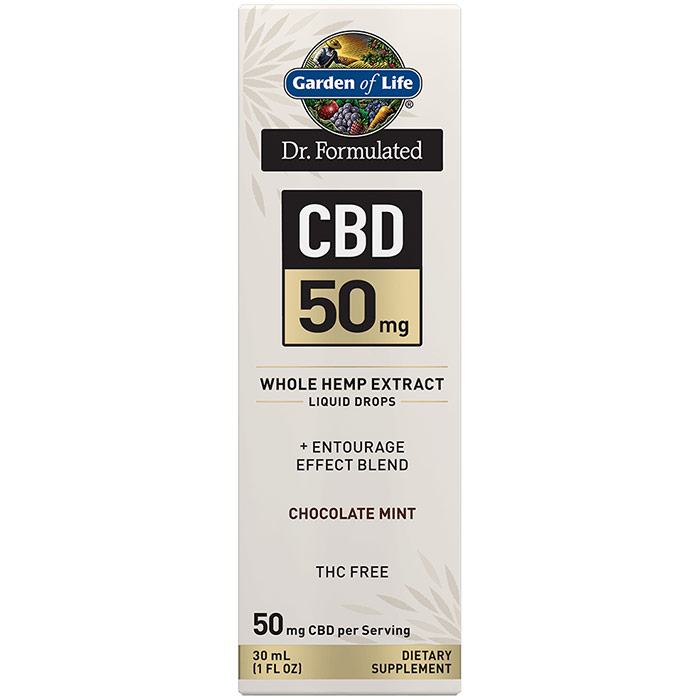 Dr. Formulated CBD 50 mg Whole Hemp Extract Liquid Drops, Chocolate Mint, 30 ml, Garden of Life