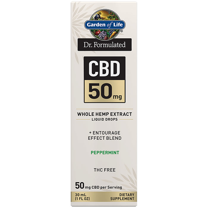 Dr. Formulated CBD 50 mg Whole Hemp Extract Liquid Drops, Peppermint, 30 ml, Garden of Life