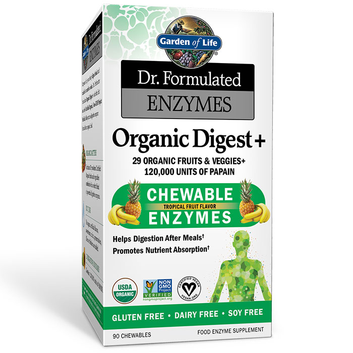 Dr. Formulated Enzymes Organic Digest Plus - Chewable Tropical Fruit, 90 Tablets, Garden of Life