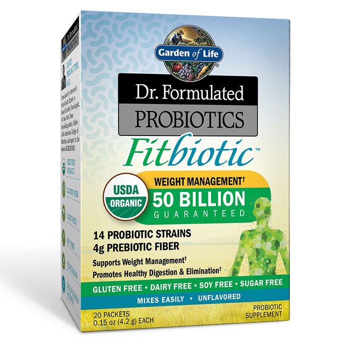 Dr. Formulated Probiotics Organic Fitbiotic, Probiotic & Prebiotic Powder, 20 Packets, Garden of Life