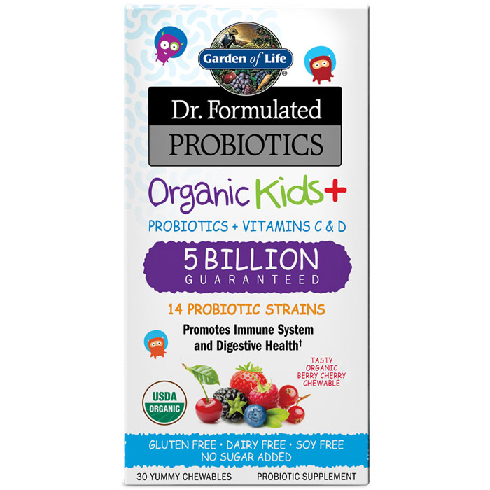 Dr. Formulated Probiotics Organic Kids+ 5 Billion CFU, 30 Yummy Chewables, Garden of Life
