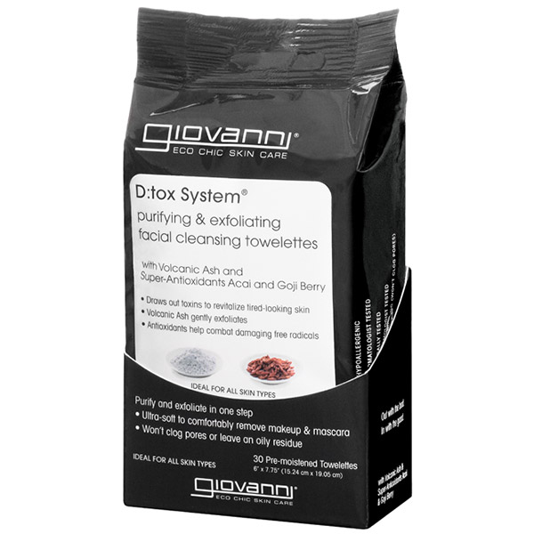 D:tox System Facial Cleansing Towelettes (Purifying & Exfoliating), 30 Count, Giovanni Cosmetics