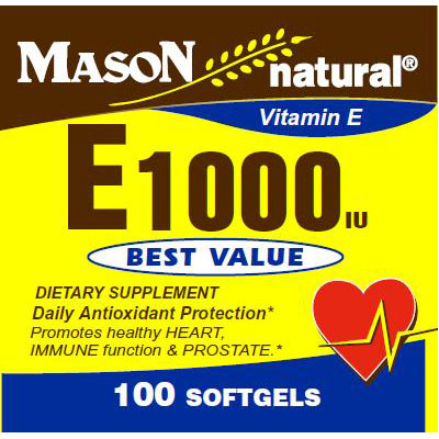 Vitamin E 1000 IU, 100 Softgels, Mason Natural