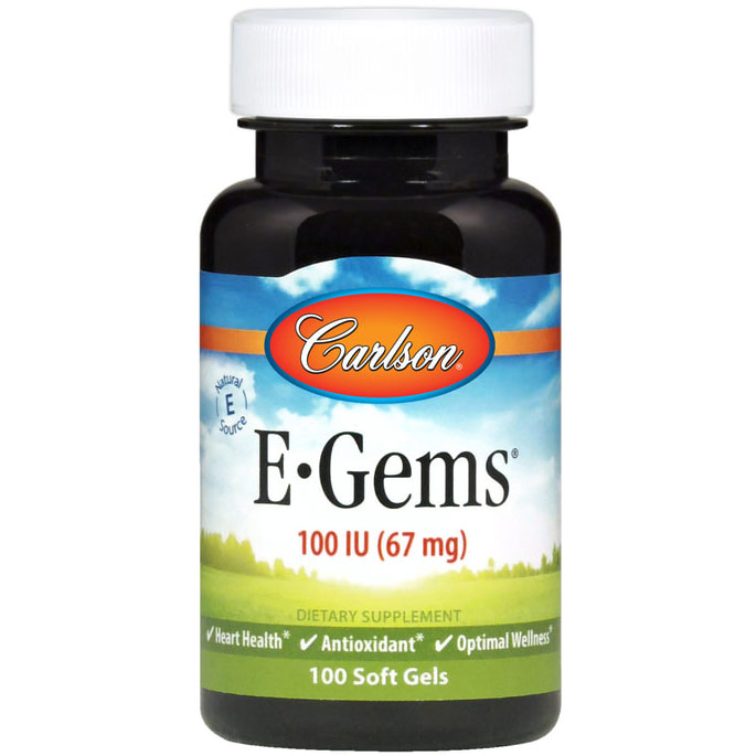 Carlson Laboratories E-Gems 100 IU, Natural Vitamin E, 100 softgels, Carlson Labs
