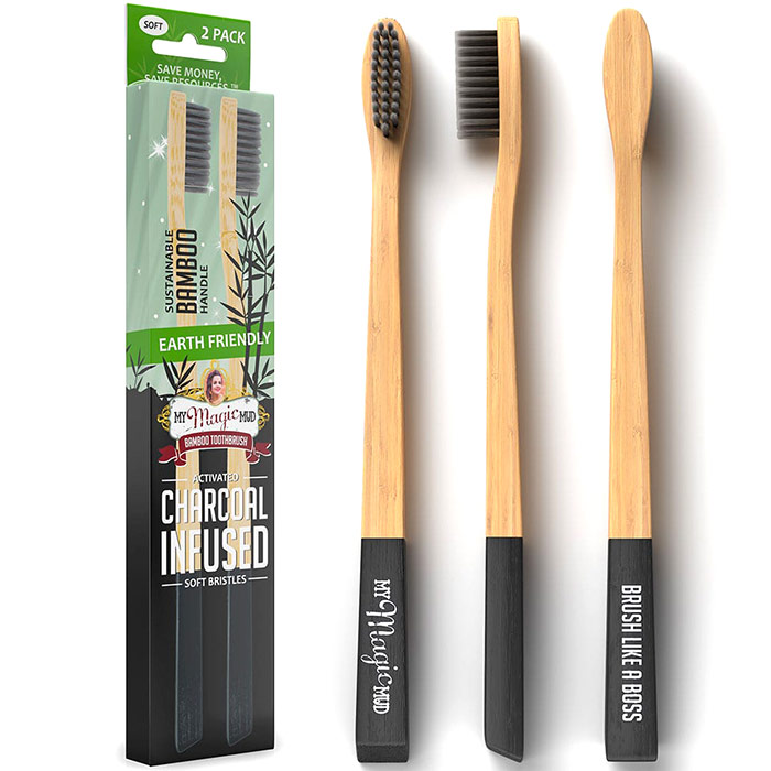 Earth Friendly Activated Charcoal Bamboo Toothbrush, 2 Pack, My Magic Mud