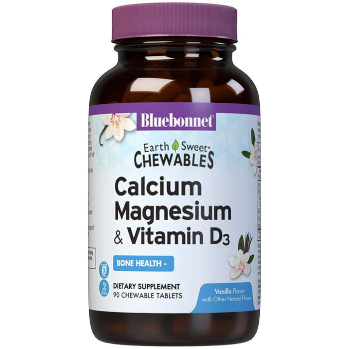 EarthSweet Chewables Calcium Magnesium & Vitamin D3, Natural Vanilla Flavor, 90 Chewable Tablets, Bluebonnet Nutrition