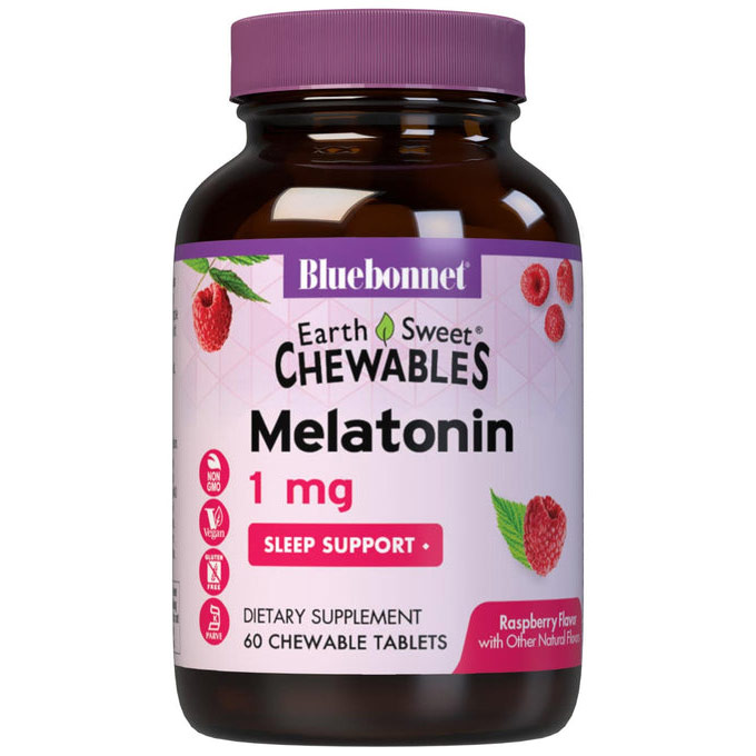 EarthSweet Chewables Melatonin 1 mg, Natural Raspberry Flavor, 60 Chewable Tablets, Bluebonnet Nutrition