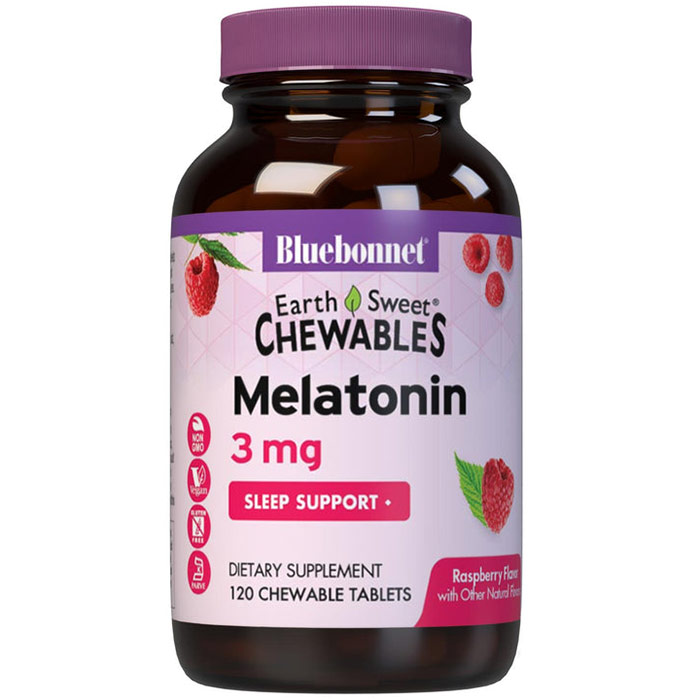 EarthSweet Chewables Melatonin 3 mg, Natural Raspberry Flavor, 120 Chewable Tablets, Bluebonnet Nutrition