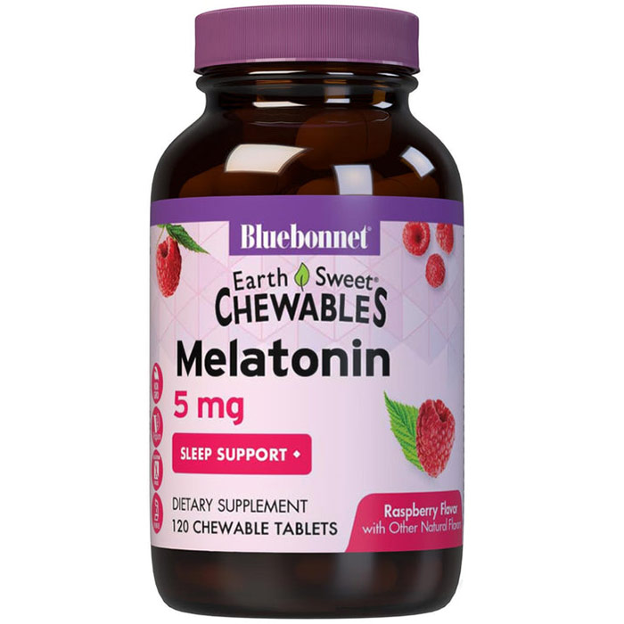 EarthSweet Chewables Melatonin 5 mg, Natural Raspberry Flavor, 120 Chewable Tablets, Bluebonnet Nutrition