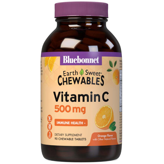 EarthSweet Chewables Vitamin C 500 mg, Natural Orange Flavor, 90 Chewable Tablets, Bluebonnet Nutrition