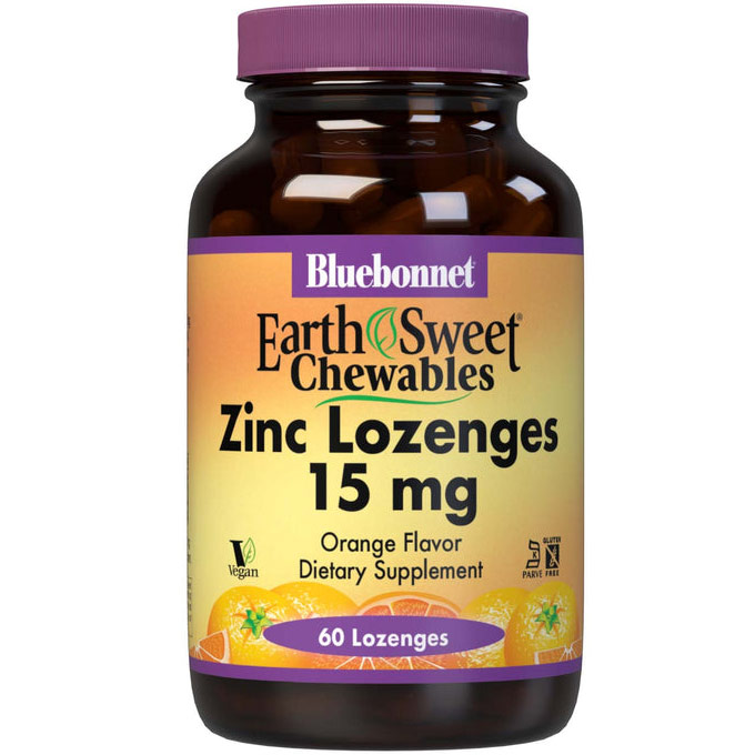 EarthSweet Zinc Lozenges 15 mg, Natural Orange Flavor, 60 Lozenges, Bluebonnet Nutrition