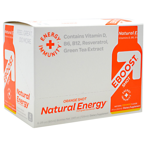 EBOOST Natural Energy Orange Shot, Energy Drink, 2 oz x 6 Bottles