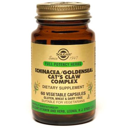 Echinacea/Goldenseal/Cats Claw Complex - Full Potency, 60 Vegetable Capsules, Solgar