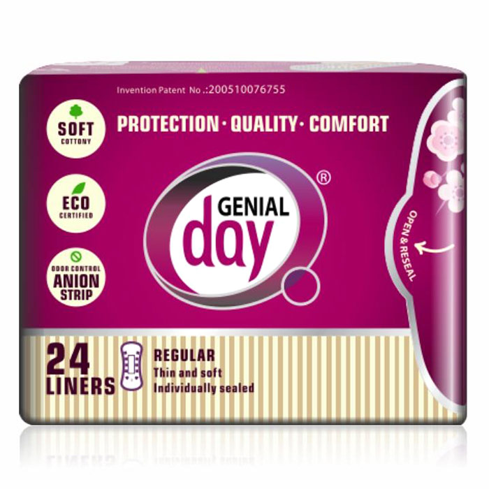 Eco Certified Cotton Menstrual Liners with Anion Strip, 24 ct, Genial Day