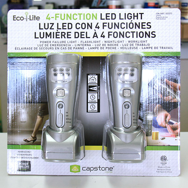 Eco-i-Lite 4 Function LED Lights (Power Failure Light, Nightlight, Worklight, Flashlight), 2 Pack