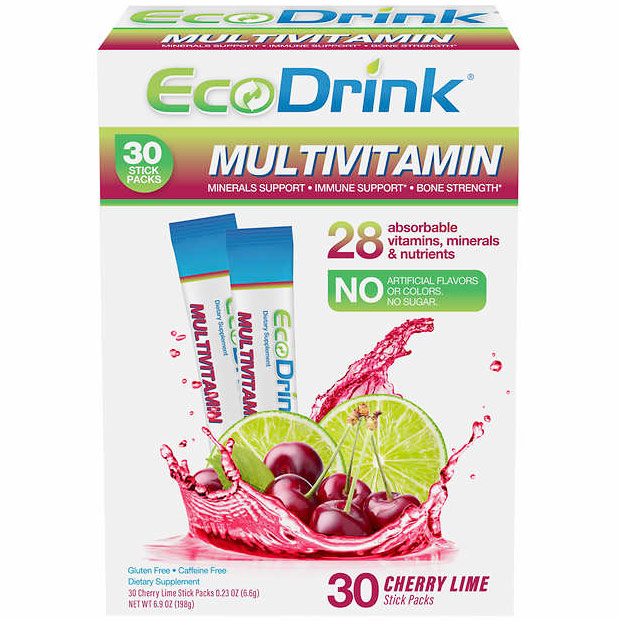 EcoDrink Complete Multivitamin Drink Mix - Cherry Lime, 30 Stick Packs, SGN Nutrition