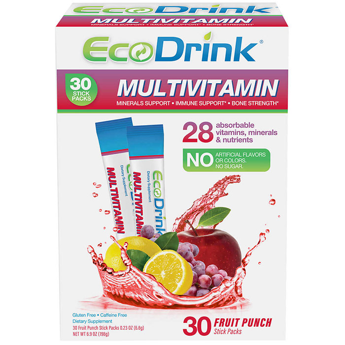 EcoDrink Complete Multivitamin Drink Mix - Fruit Punch, 30 Stick Packs, SGN Nutrition